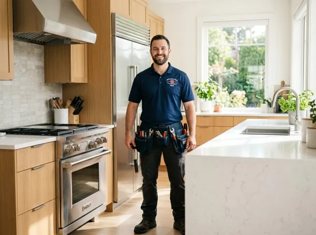 Appliance Repair Hero technician in a Brooklyn, IN kitchen after an appliance repair